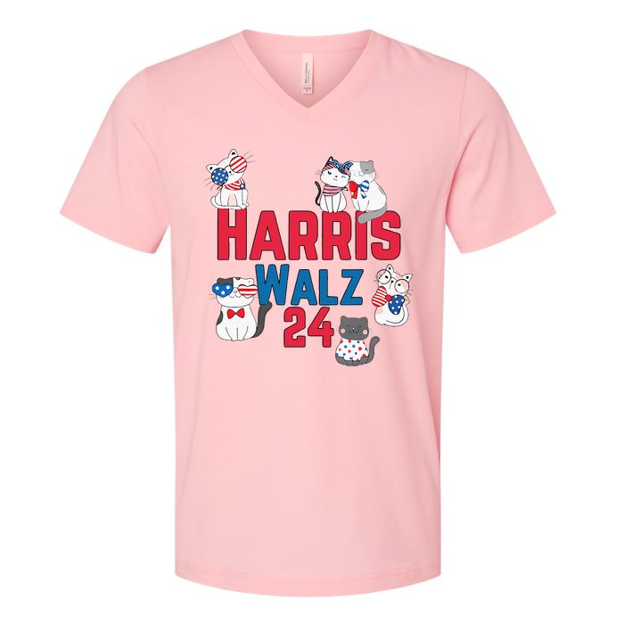 Cat Ladies For Harris Waltz 2024 Election V-Neck T-Shirt