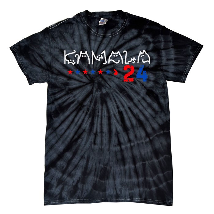 Cat Ladies For Kamala Cat 2024 President Kamala Harris Tie-Dye T-Shirt