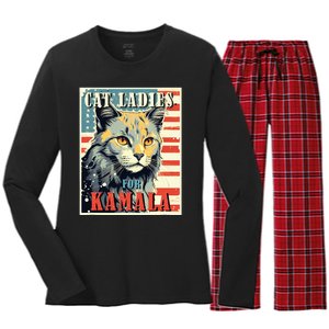 Cat Ladies For Kamala Funny Cat 2024 Women's Long Sleeve Flannel Pajama Set 