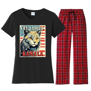 Cat Ladies For Kamala Funny Cat 2024 Women's Flannel Pajama Set