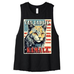 Cat Ladies For Kamala Funny Cat 2024 Women's Racerback Cropped Tank