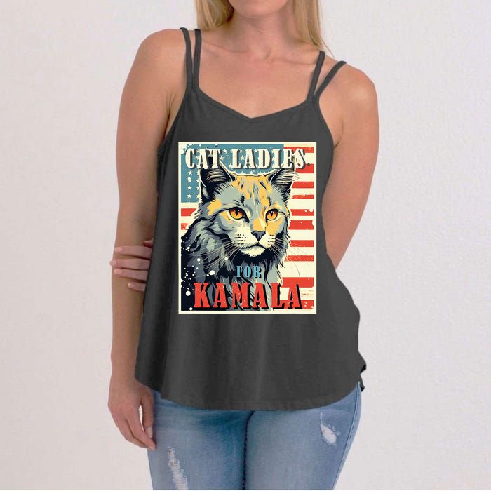 Cat Ladies For Kamala Funny Cat 2024 Women's Strappy Tank