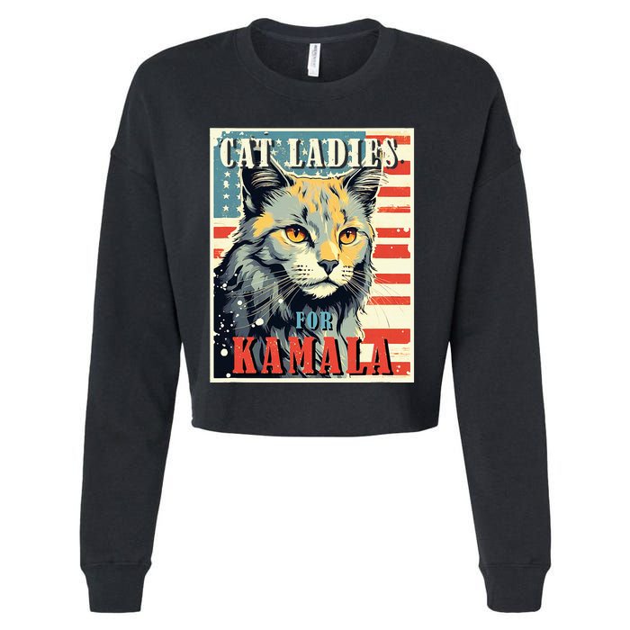 Cat Ladies For Kamala Funny Cat 2024 Cropped Pullover Crew