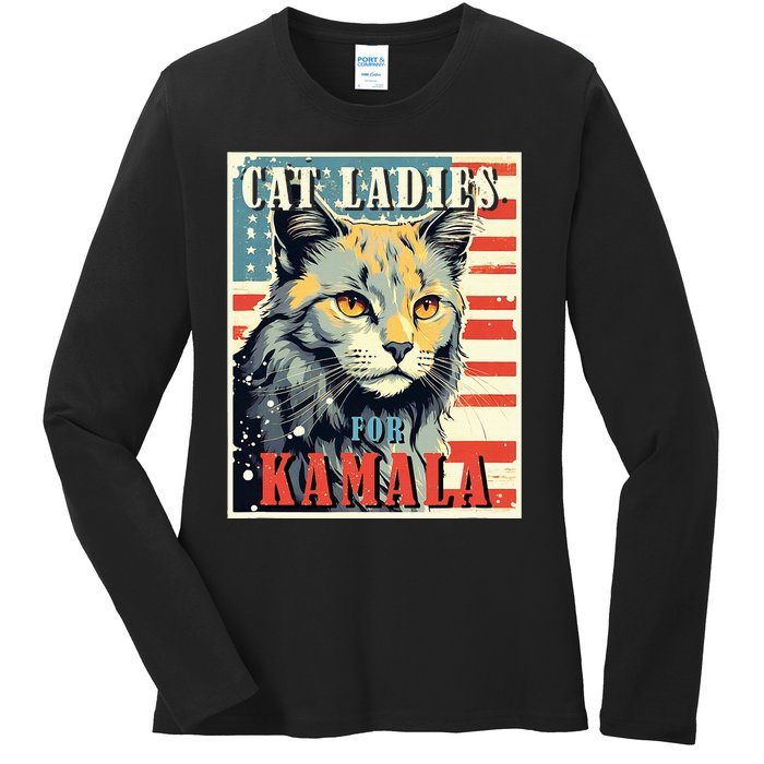 Cat Ladies For Kamala Funny Cat 2024 Ladies Long Sleeve Shirt