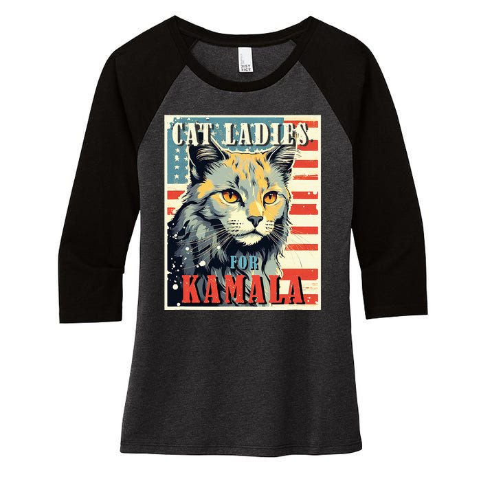 Cat Ladies For Kamala Funny Cat 2024 Women's Tri-Blend 3/4-Sleeve Raglan Shirt