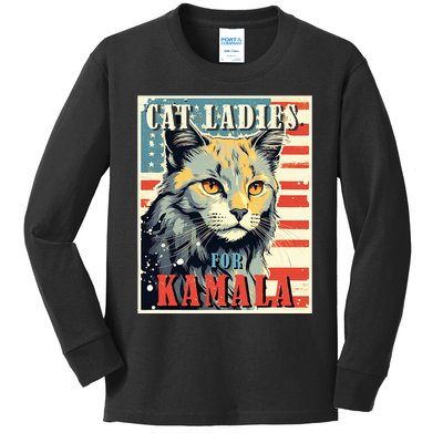 Cat Ladies For Kamala Funny Cat 2024 Kids Long Sleeve Shirt