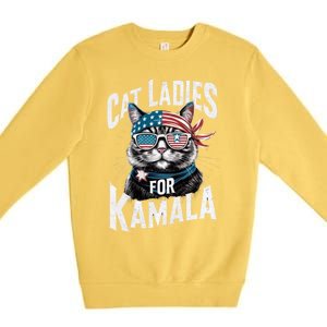 Cat Ladies For Kamala 2024 President Kamala Harris Premium Crewneck Sweatshirt