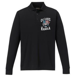 Cat Ladies For Kamala 2024 President Kamala Harris Performance Long Sleeve Polo