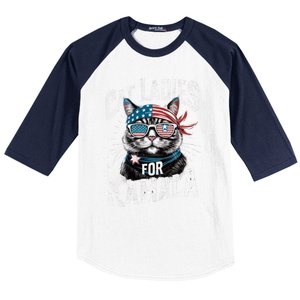 Cat Ladies For Kamala 2024 President Kamala Harris Baseball Sleeve Shirt