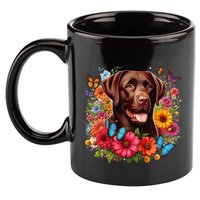 Chocolate Lab Flowers Women Labrador 11oz C Handle Ceramic Mug