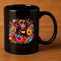 Chocolate Lab Flowers Women Labrador 11oz C Handle Ceramic Mug