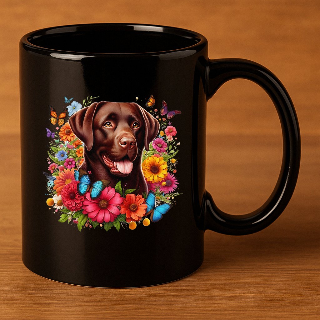 Chocolate Lab Flowers Women Labrador 11oz C Handle Ceramic Mug