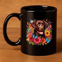 Chocolate Lab Flowers Women Labrador 11oz C Handle Ceramic Mug