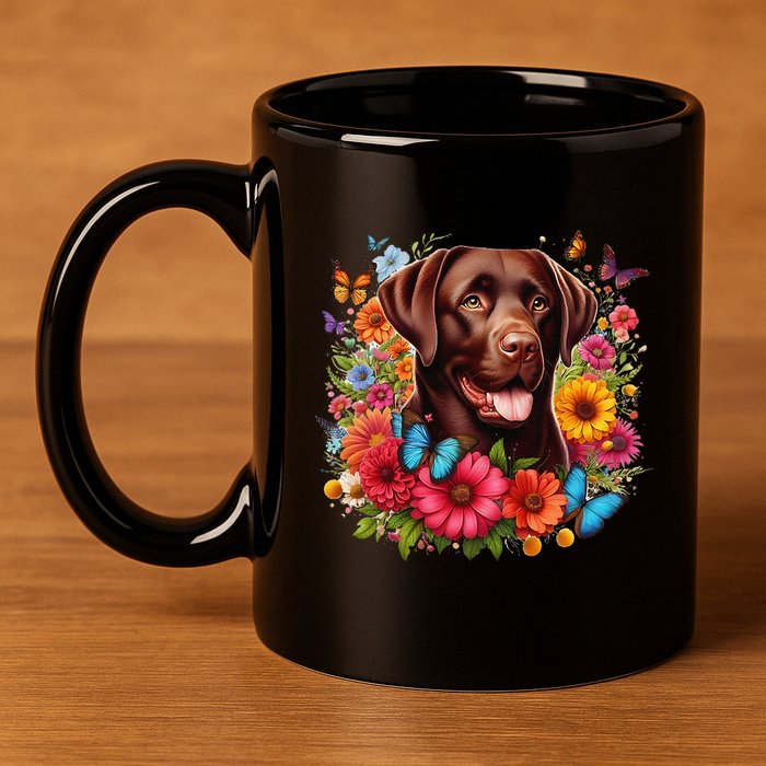 Chocolate Lab Flowers Women Labrador 11oz C Handle Ceramic Mug
