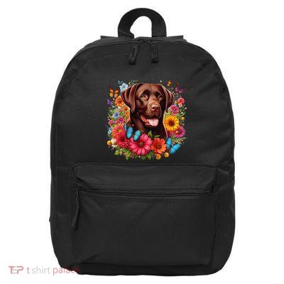 Chocolate Lab Flowers Women Labrador 16 in Basic Backpack