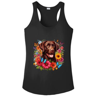 Chocolate Lab Flowers Women Labrador Ladies PosiCharge Competitor Racerback Tank