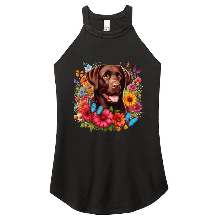 Chocolate Lab Flowers Women Labrador Women's Perfect Tri Rocker Tank