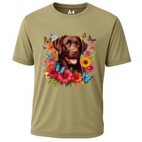 Chocolate Lab Flowers Women Labrador Cooling Performance Crew T-Shirt