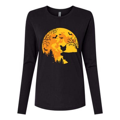 Chicken Lovers Funny Chicken And Moon Halloween Costume Womens Cotton Relaxed Long Sleeve T-Shirt