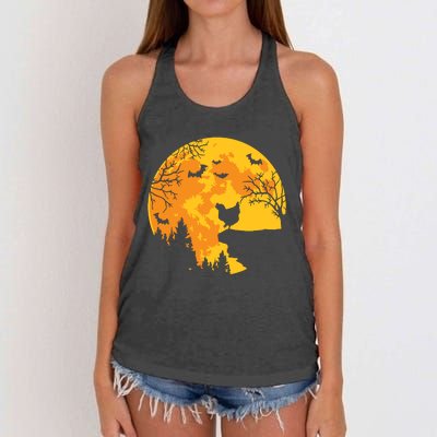 Chicken Lovers Funny Chicken And Moon Halloween Costume Women's Knotted Racerback Tank