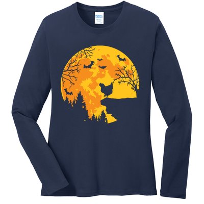 Chicken Lovers Funny Chicken And Moon Halloween Costume Ladies Long Sleeve Shirt