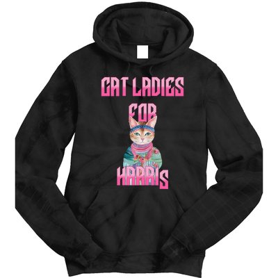 Cat Ladies For Harris Presidential Election Tie Dye Hoodie