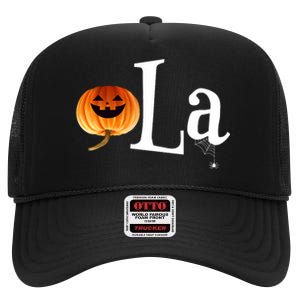 Comma La Funny Kamala Harris Halloween Pumpkin High Crown Mesh Back Trucker Hat