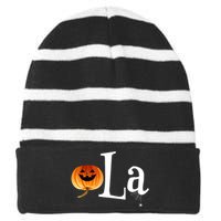 Comma La Funny Kamala Harris Halloween Pumpkin Striped Beanie with Solid Band