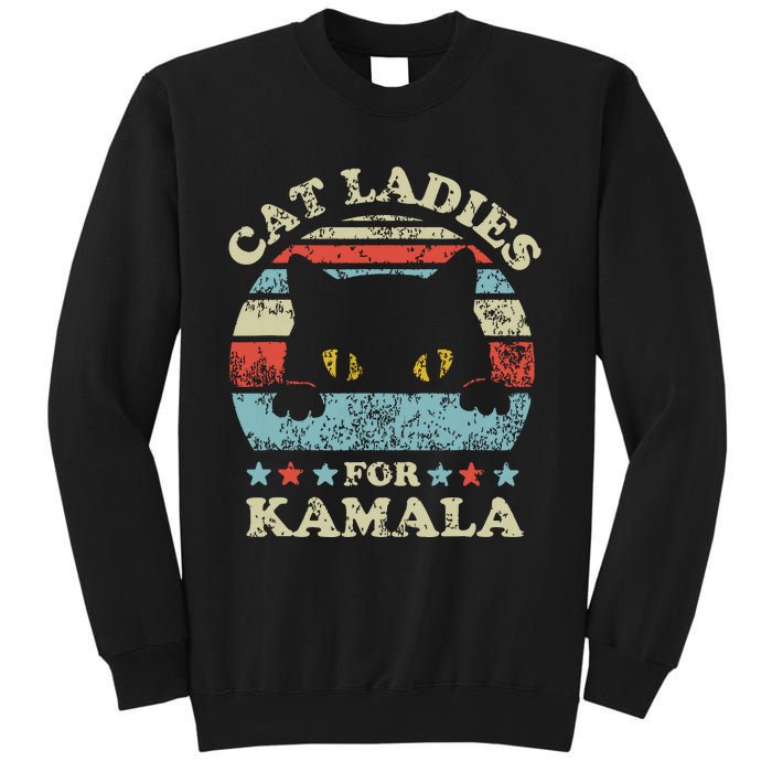 Cat Ladies For Kamala Harris President 2024 Funny Cat Lady Tall Sweatshirt