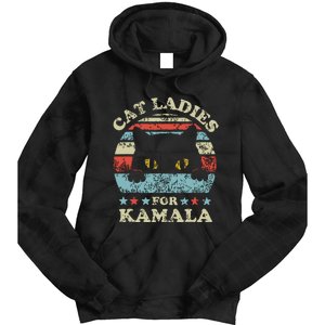 Cat Ladies For Kamala Harris President 2024 Funny Cat Lady Tie Dye Hoodie