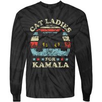 Cat Ladies For Kamala Harris President 2024 Funny Cat Lady Tie-Dye Long Sleeve Shirt