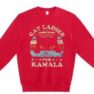 Cat Ladies For Kamala Harris President 2024 Funny Cat Lady Premium Crewneck Sweatshirt