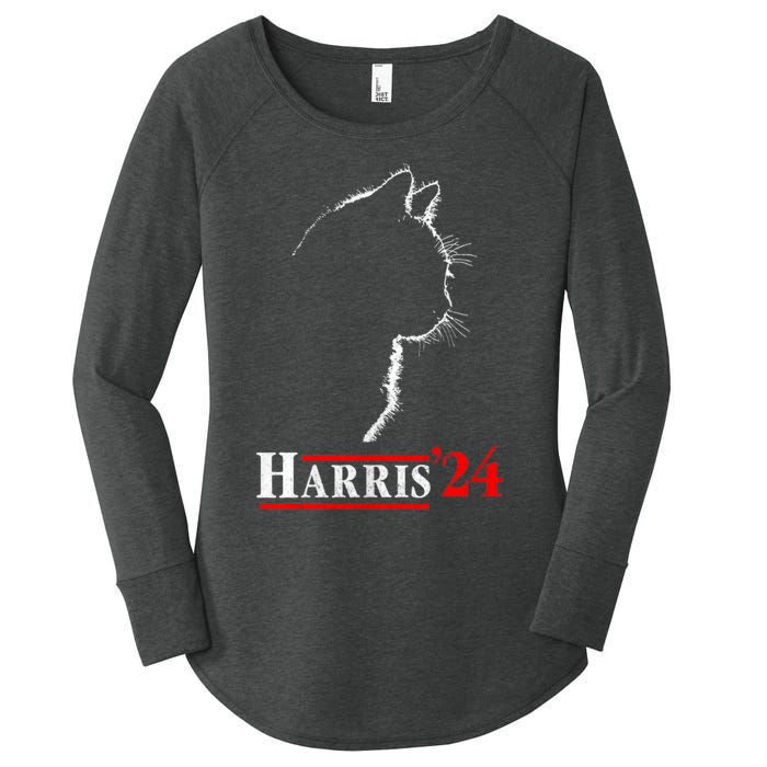 Cat Ladies For Kamala Funny Cat 2024 President Kamalaharris Women's Perfect Tri Tunic Long Sleeve Shirt