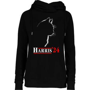 Cat Ladies For Kamala Funny Cat 2024 President Kamalaharris Womens Funnel Neck Pullover Hood