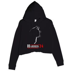 Cat Ladies For Kamala Funny Cat 2024 President Kamalaharris Crop Fleece Hoodie