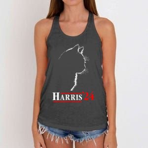 Cat Ladies For Kamala Funny Cat 2024 President Kamalaharris Women's Knotted Racerback Tank