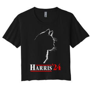 Cat Ladies For Kamala Funny Cat 2024 President Kamalaharris Women's Crop Top Tee