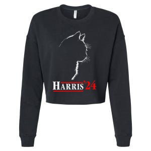 Cat Ladies For Kamala Funny Cat 2024 President Kamalaharris Cropped Pullover Crew