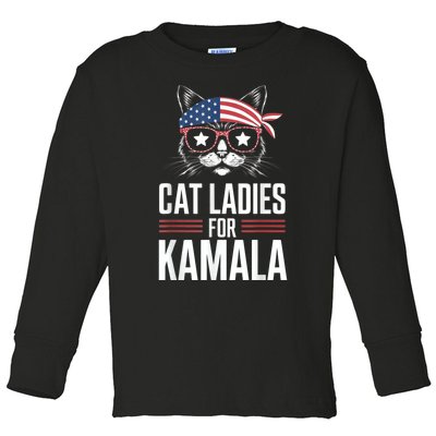 Cat Ladies For Kamala Funny Cat 2024 President Kamalaharris Toddler Long Sleeve Shirt