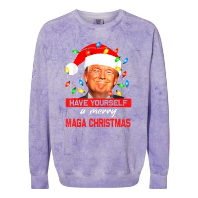 Christmas Lights Funny Santa Trump Have Yourself A Merry Maga Xmas Gift Colorblast Crewneck Sweatshirt