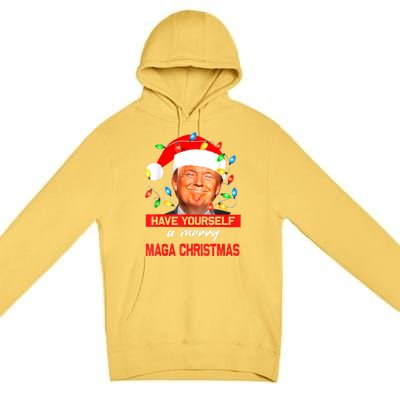 Christmas Lights Funny Santa Trump Have Yourself A Merry Maga Xmas Gift Premium Pullover Hoodie