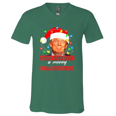 Christmas Lights Funny Santa Trump Have Yourself A Merry Maga Xmas Gift V-Neck T-Shirt