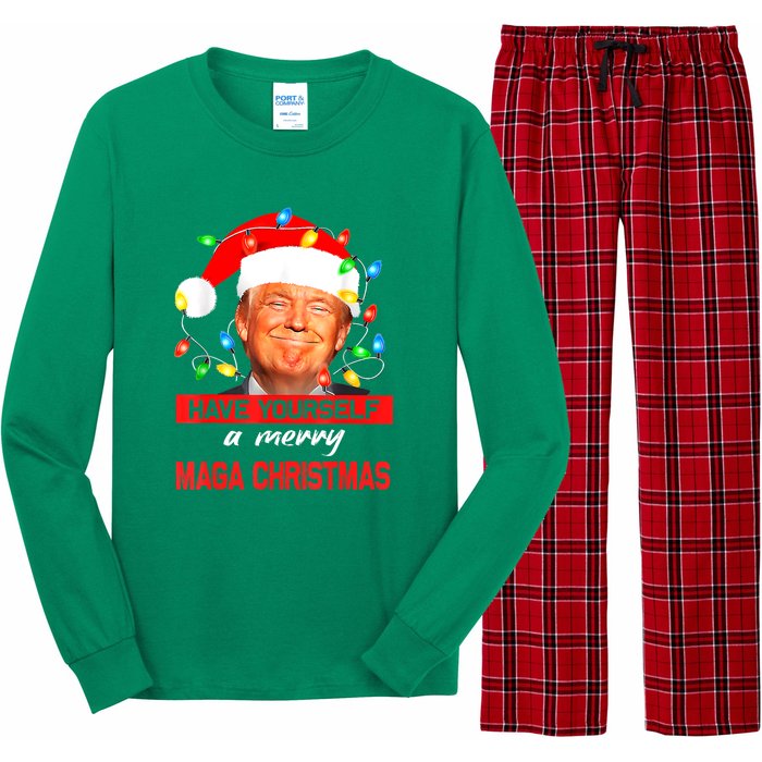 Christmas Lights Funny Santa Trump Have Yourself A Merry Maga Xmas Gift Long Sleeve Pajama Set