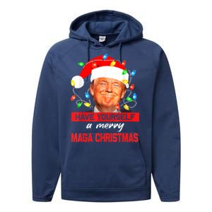 Christmas Lights Funny Santa Trump Have Yourself A Merry Maga Xmas Gift Performance Fleece Hoodie