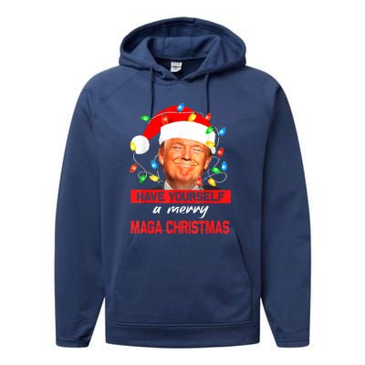 Christmas Lights Funny Santa Trump Have Yourself A Merry Maga Xmas Gift Performance Fleece Hoodie