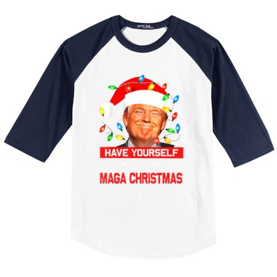 Christmas Lights Funny Santa Trump Have Yourself A Merry Maga Xmas Gift Baseball Sleeve Shirt