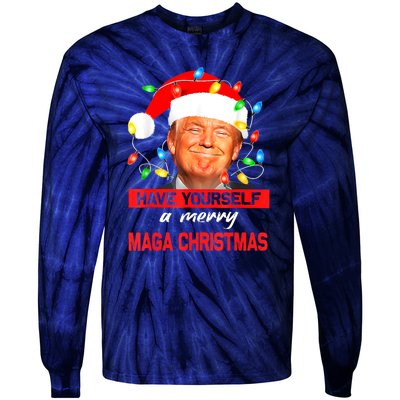 Christmas Lights Funny Santa Trump Have Yourself A Merry Maga Xmas Gift Tie-Dye Long Sleeve Shirt