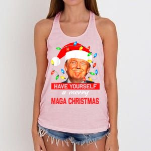 Christmas Lights Funny Santa Trump Have Yourself A Merry Maga Xmas Gift Women's Knotted Racerback Tank