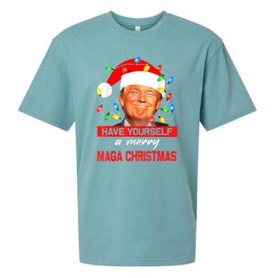 Christmas Lights Funny Santa Trump Have Yourself A Merry Maga Xmas Gift Sueded Cloud Jersey T-Shirt