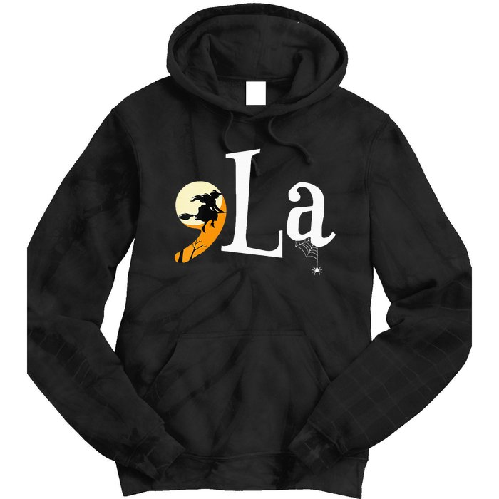 Comma La Funny Kamala Harris Halloween Pumpkin Tie Dye Hoodie